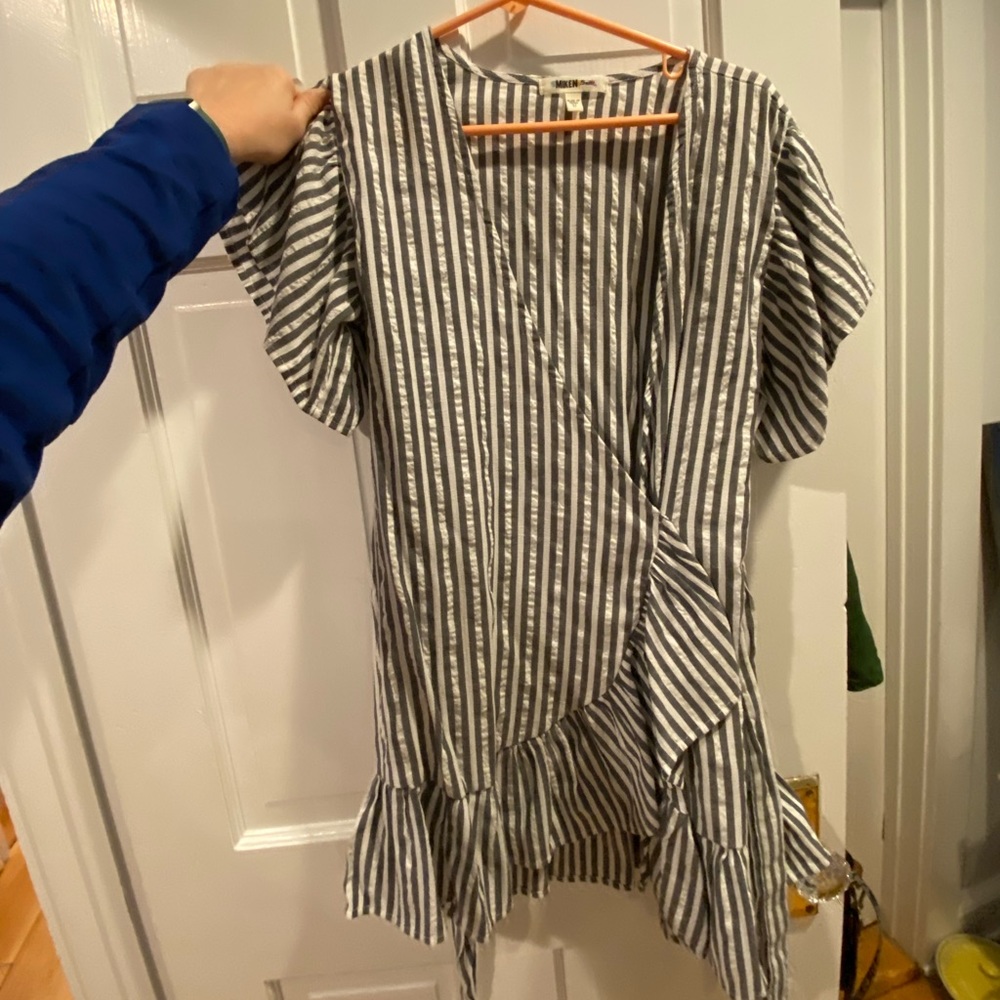 Stripped loose beach cover up with wrap dress style